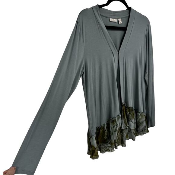 Logo Gray Green Print Long Sleeve Single Front Clasp Cardigan Womens Medium - Picture 2 of 8